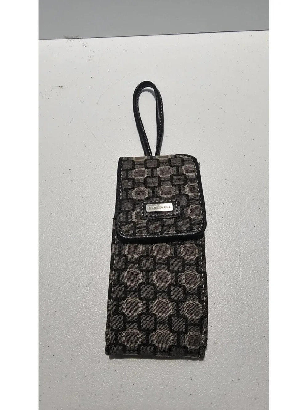 Vintage Nine West Cell Phone Wristlet Wallet Organizer Mirror ID Brown Y2K